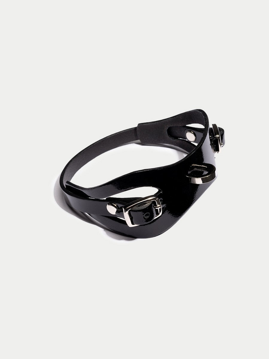 Cora-Lederhalsband in Lackschwarz