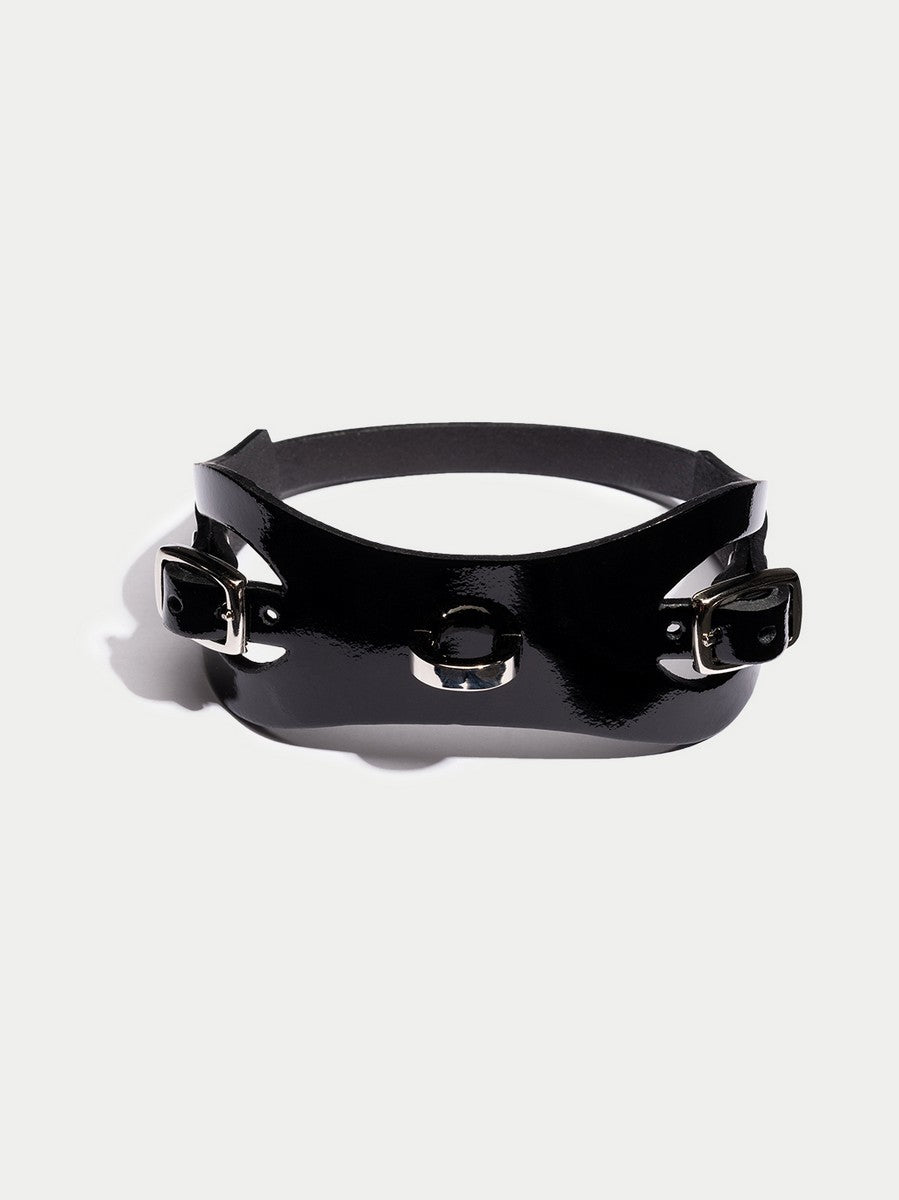 Cora-Lederhalsband in Lackschwarz